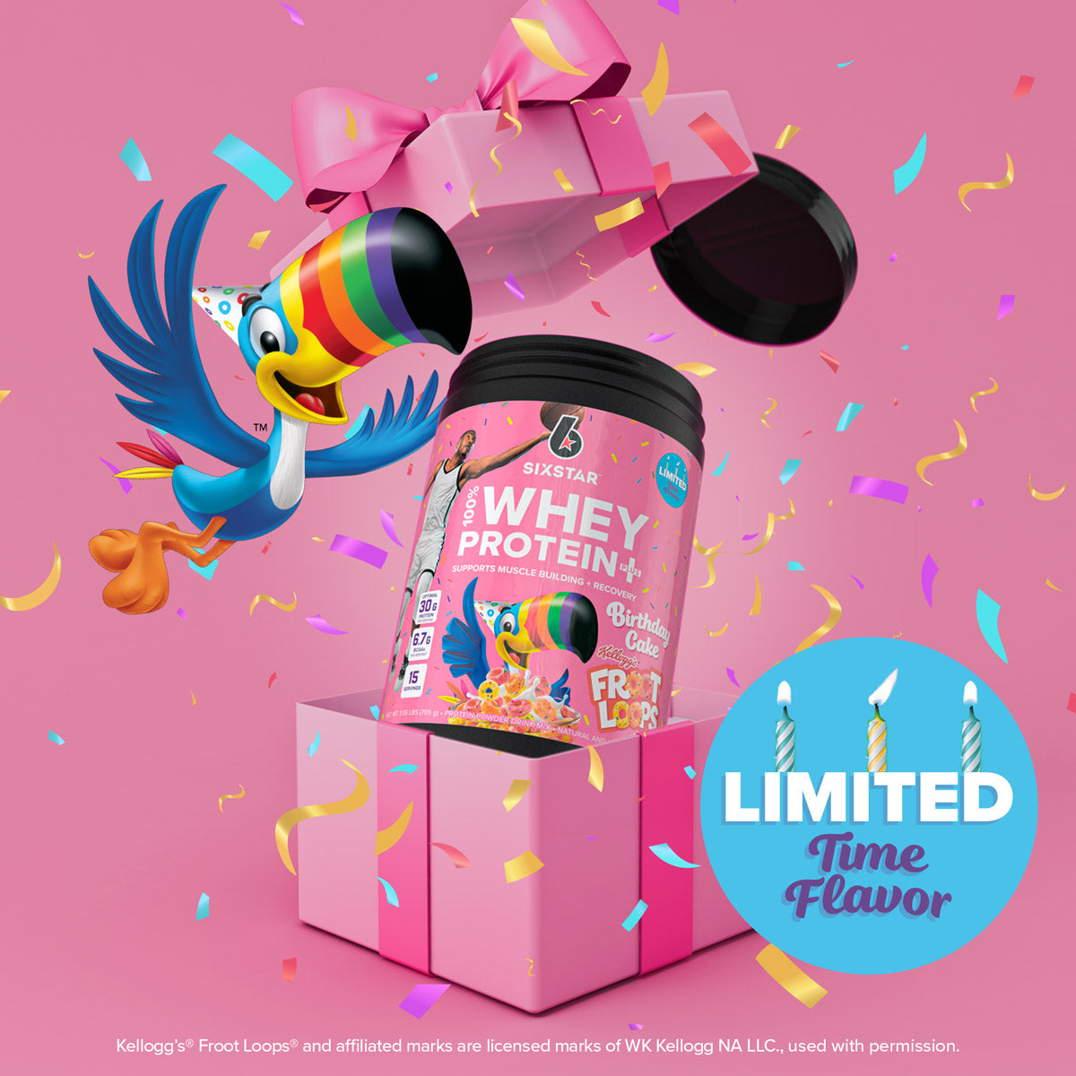100% Whey Protein Plus Kellogg's Froot Loops Birthday Cake