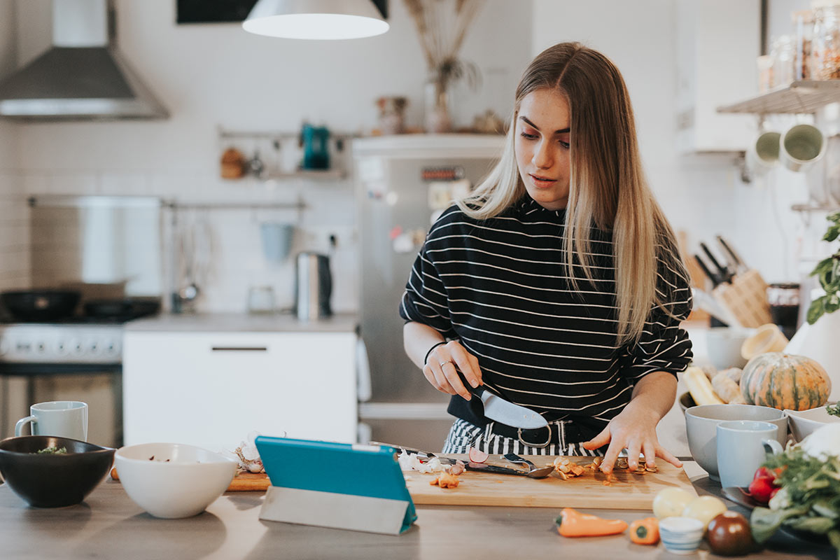 Athlete cooking at home