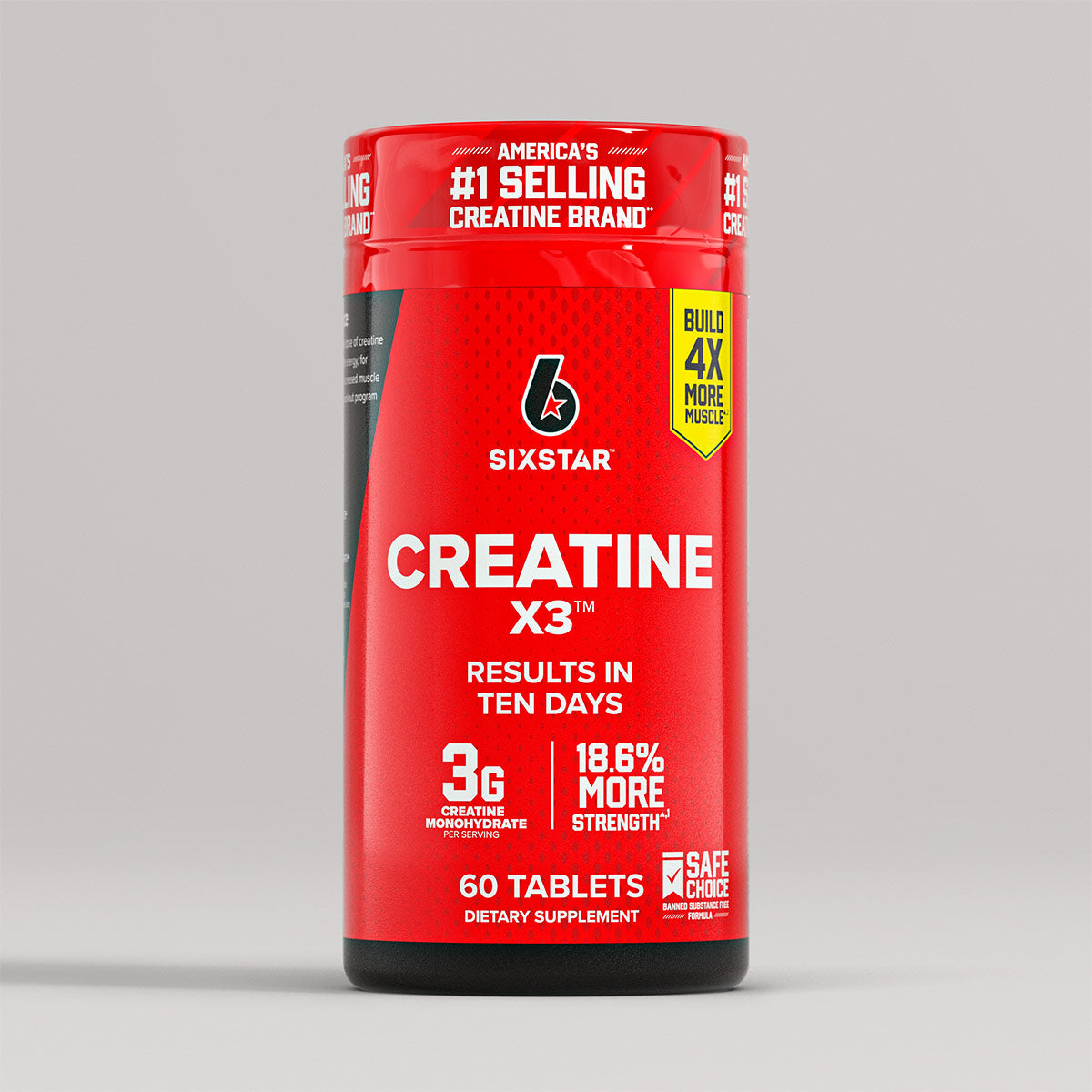 SIXSTAR Creatine X3 tablets dietary supplement bottle, front label view