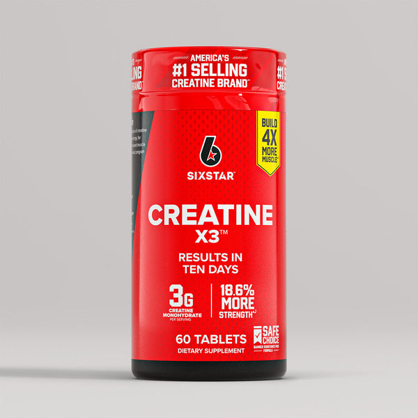 SIXSTAR Creatine X3 tablets dietary supplement bottle, front label view
